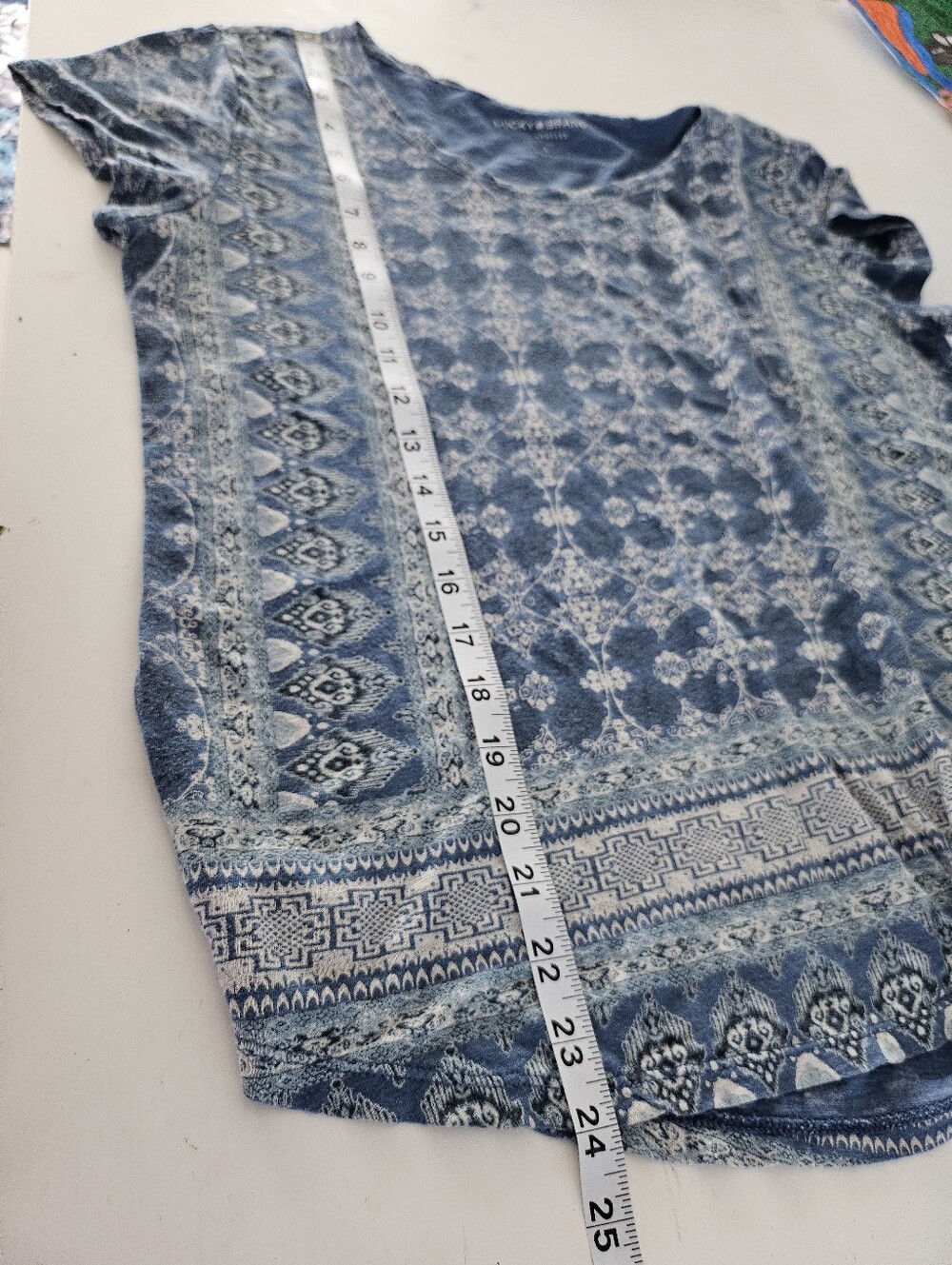 L- Lucky Brand- Blue Paisley Print Short Sleeve Tee - Picture 6 of 6